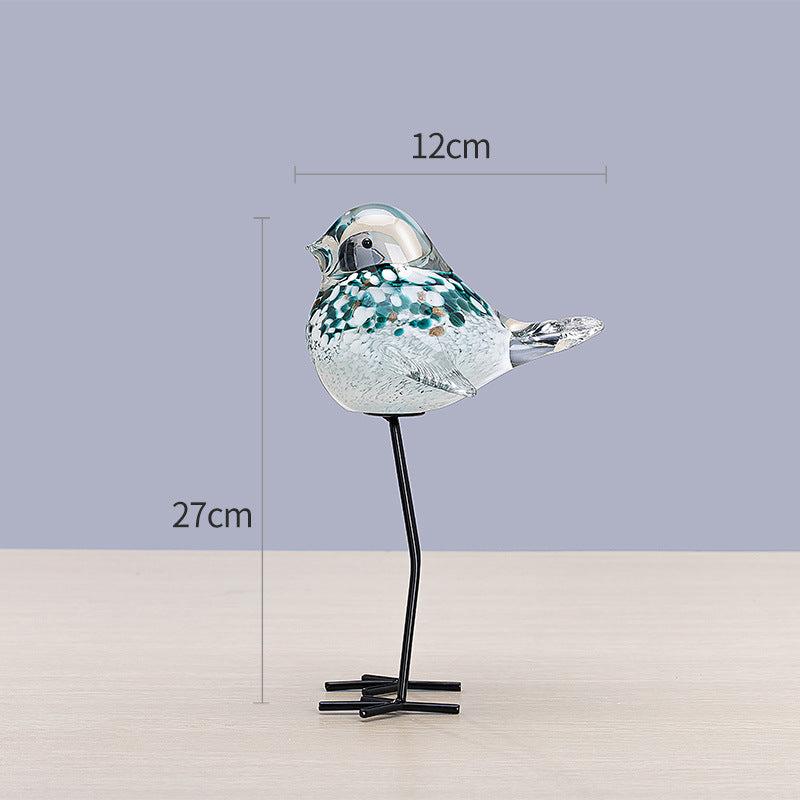 Handblown Glass Bird Sculpture with Metal Legs, 12 cm Wide, 27 cm Tall