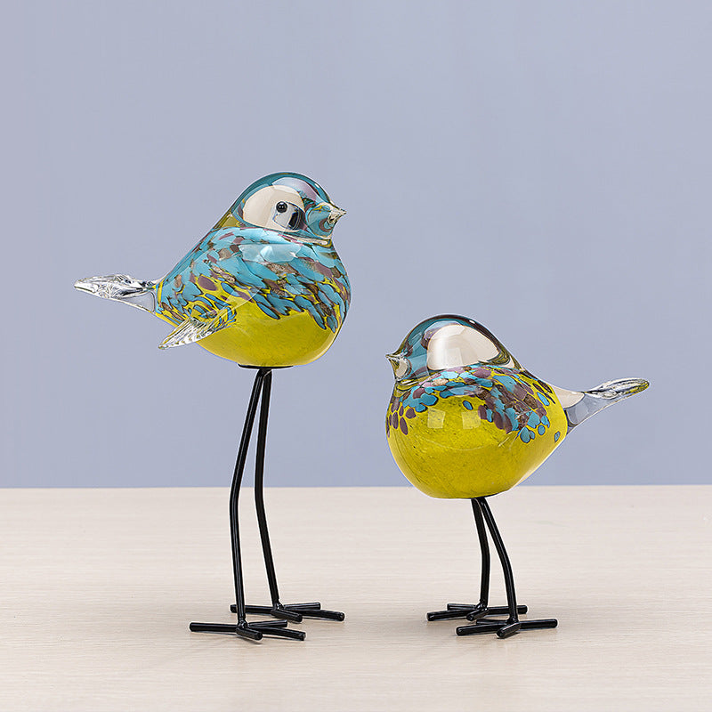 Handblown Glass Bird Sculpture with Metal Legs, 12 cm Wide, 27 cm Tall