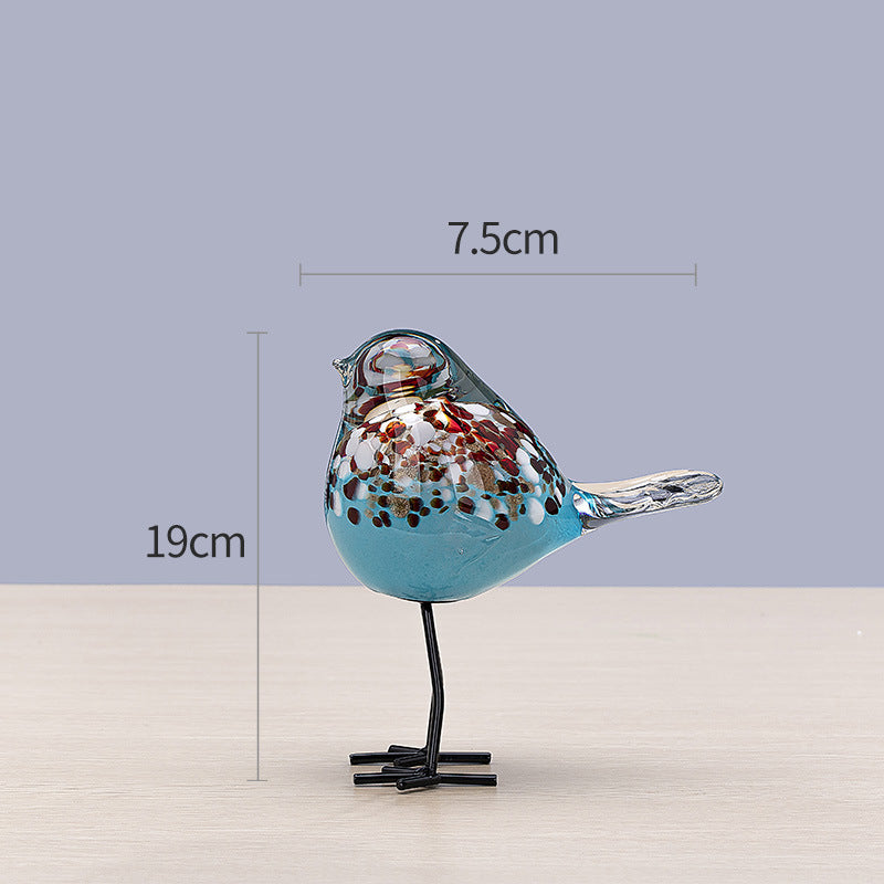 Handblown Glass Bird Sculpture with Metal Legs, 12 cm Wide, 27 cm Tall