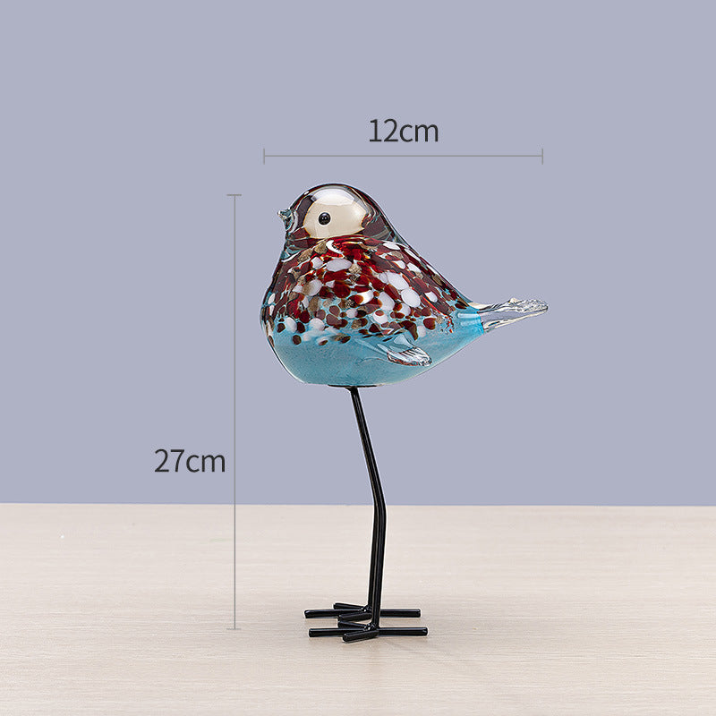 Handblown Glass Bird Sculpture with Metal Legs, 12 cm Wide, 27 cm Tall