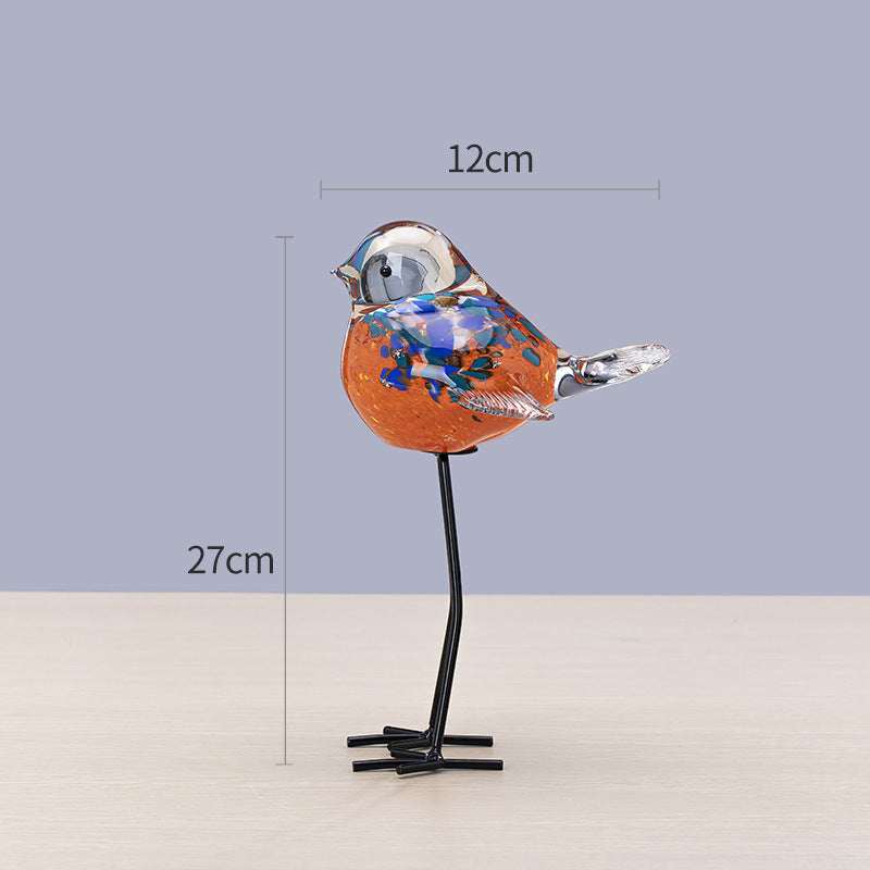 Handblown Glass Bird Sculpture with Metal Legs, 12 cm Wide, 27 cm Tall