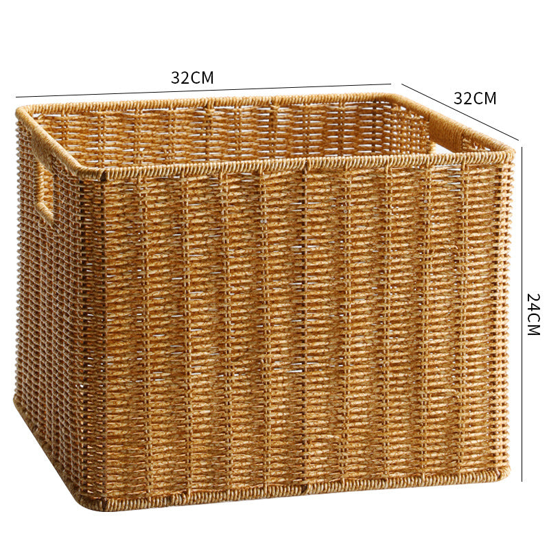 Handcrafted Rectangular Wicker Storage Bin with Cut-Out Handles