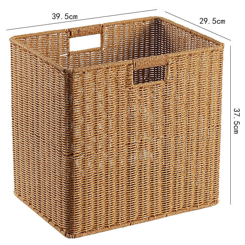 Handcrafted Rectangular Wicker Storage Bin with Cut-Out Handles
