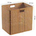 Handcrafted Rectangular Wicker Storage Bin with Cut-Out Handles