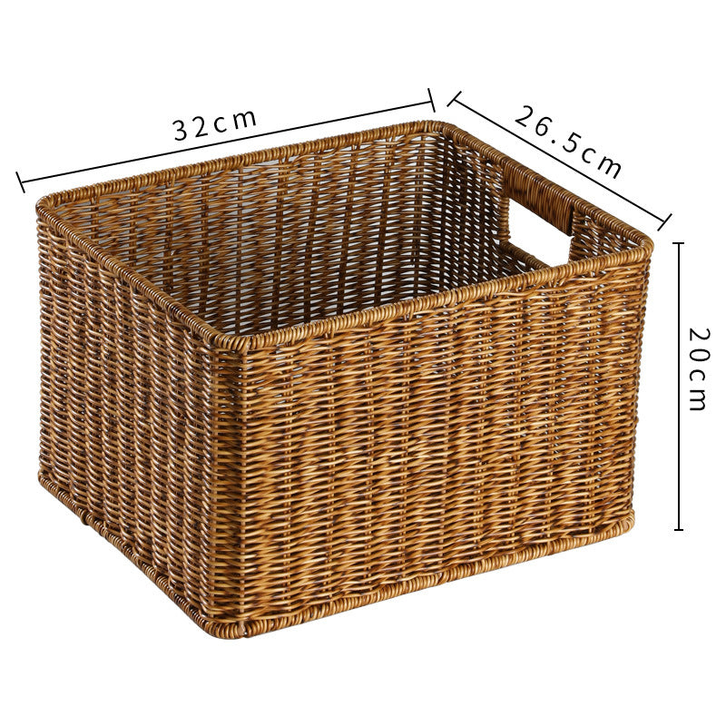 Handcrafted Rectangular Wicker Storage Bin with Cut-Out Handles