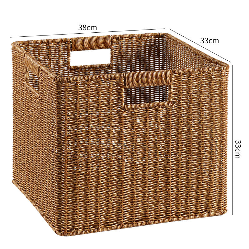 Handcrafted Rectangular Wicker Storage Bin with Cut-Out Handles