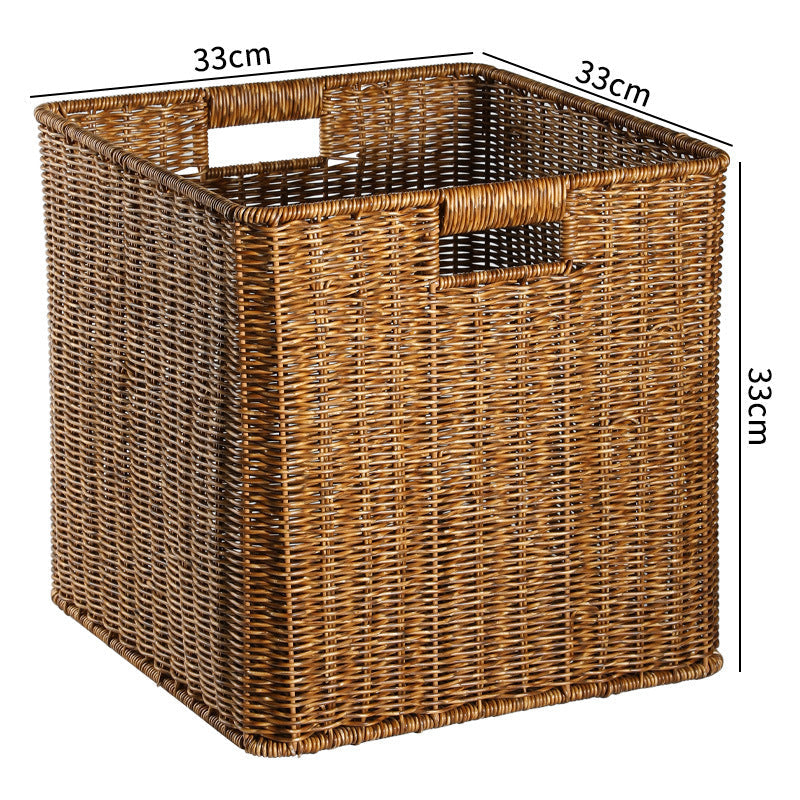 Handcrafted Rectangular Wicker Storage Bin with Cut-Out Handles