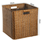 Handcrafted Rectangular Wicker Storage Bin with Cut-Out Handles