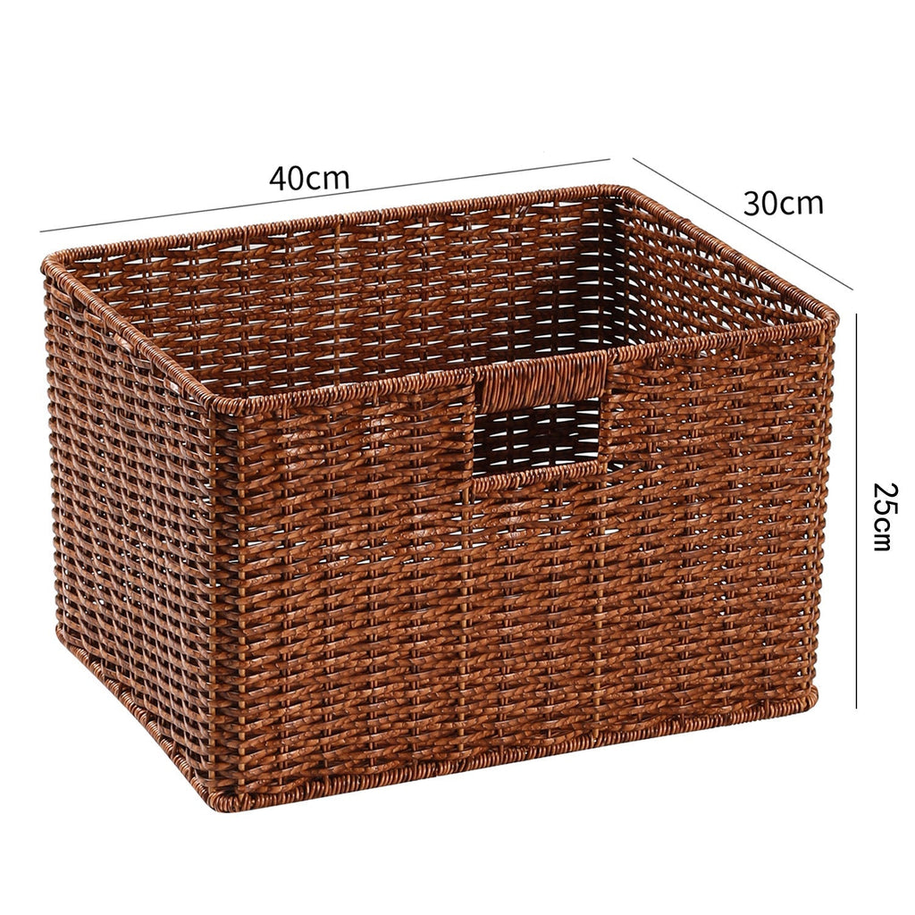 Handcrafted Rectangular Wicker Storage Bin with Cut-Out Handles