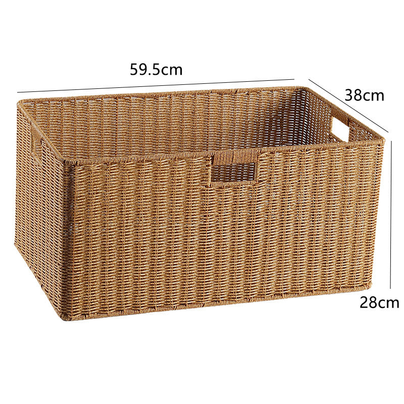 Handcrafted Rectangular Wicker Storage Bin with Cut-Out Handles