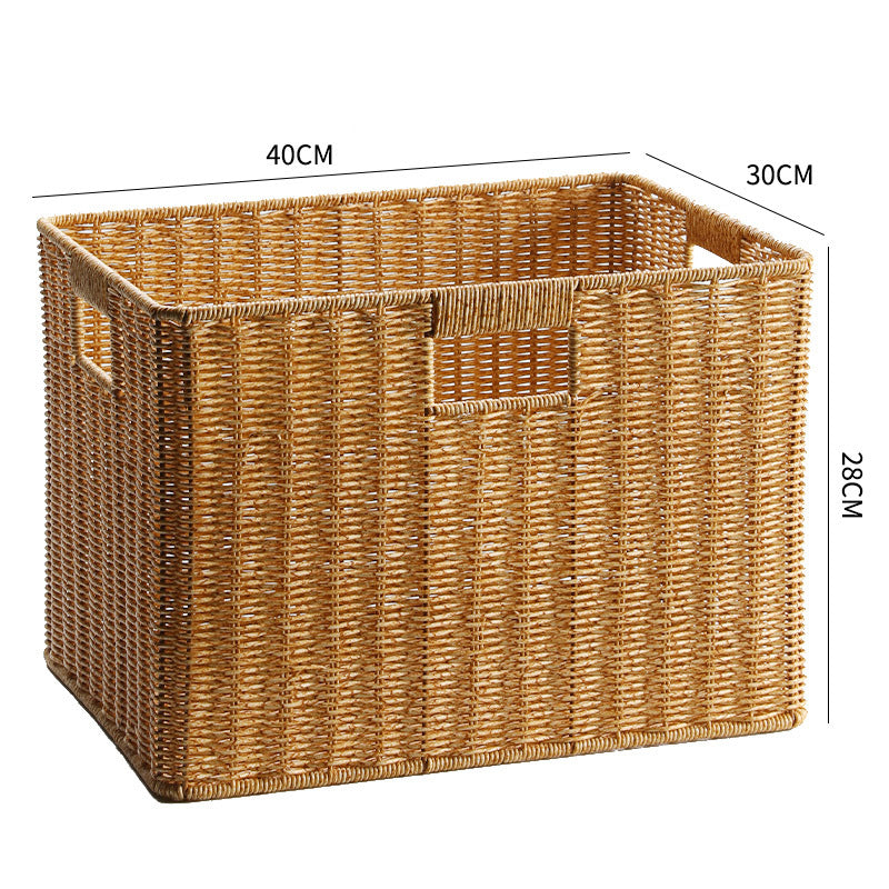Handcrafted Rectangular Wicker Storage Bin with Cut-Out Handles