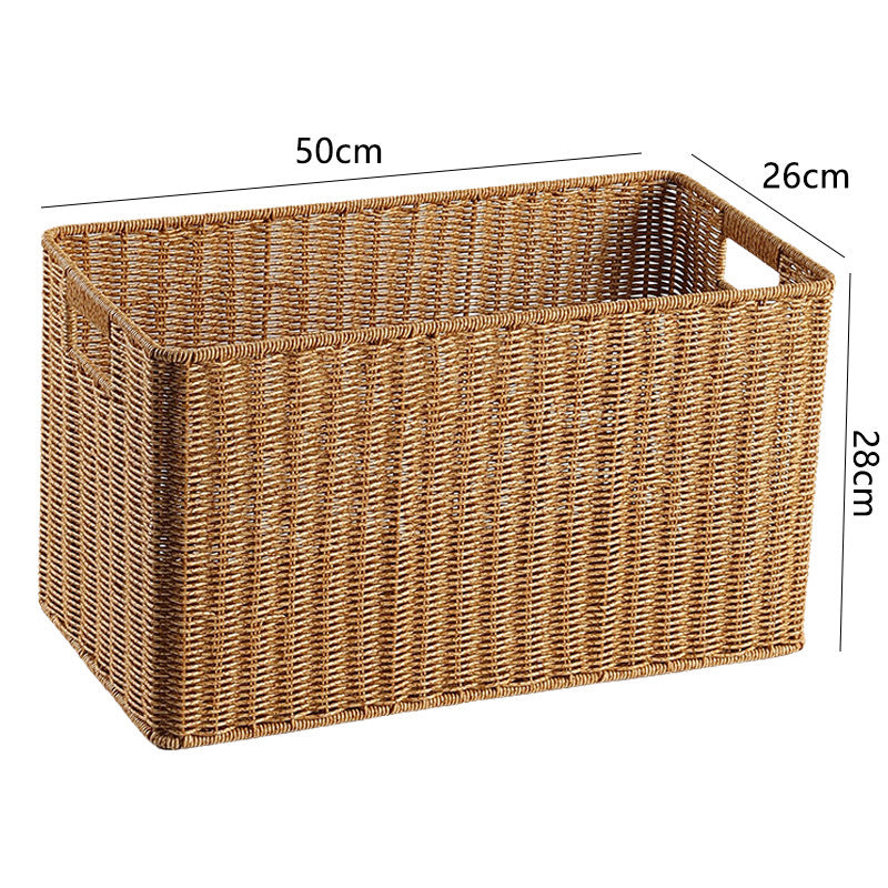 Handcrafted Rectangular Wicker Storage Bin with Cut-Out Handles