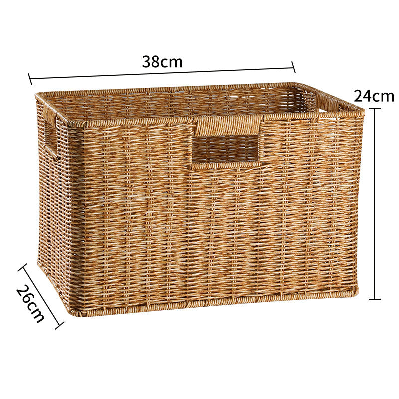 Handcrafted Rectangular Wicker Storage Bin with Cut-Out Handles