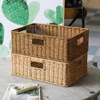 Handcrafted Rectangular Wicker Storage Bin with Cut-Out Handles