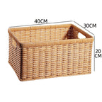 Handcrafted Rectangular Wicker Storage Bin with Cut-Out Handles