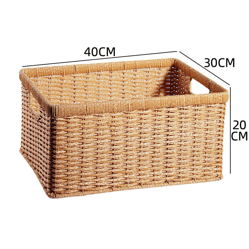 Handcrafted Rectangular Wicker Storage Bin with Cut-Out Handles