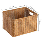 Handcrafted Rectangular Wicker Storage Bin with Cut-Out Handles