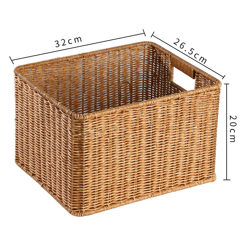 Handcrafted Rectangular Wicker Storage Bin with Cut-Out Handles