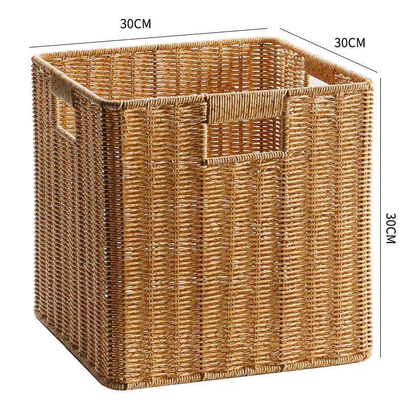 Handcrafted Rectangular Wicker Storage Bin with Cut-Out Handles