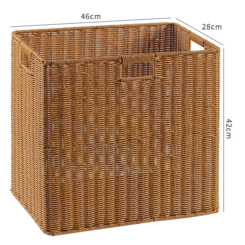 Handcrafted Rectangular Wicker Storage Bin with Cut-Out Handles