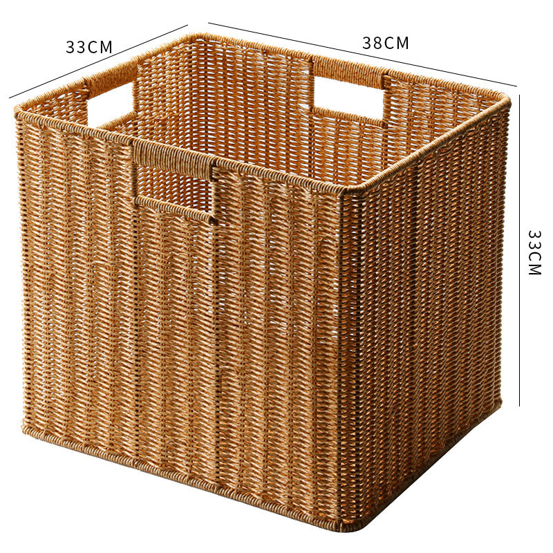 Handcrafted Rectangular Wicker Storage Bin with Cut-Out Handles