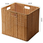 Handcrafted Rectangular Wicker Storage Bin with Cut-Out Handles