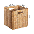 Handcrafted Rectangular Wicker Storage Bin with Cut-Out Handles