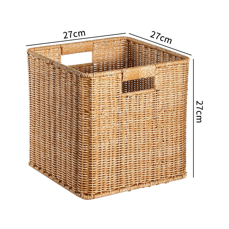 Handcrafted Rectangular Wicker Storage Bin with Cut-Out Handles