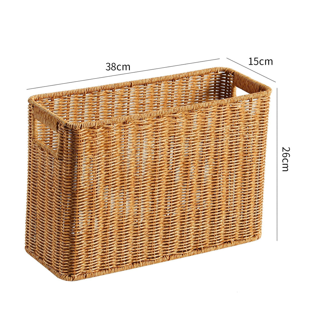 Handcrafted Rectangular Wicker Storage Bin with Cut-Out Handles