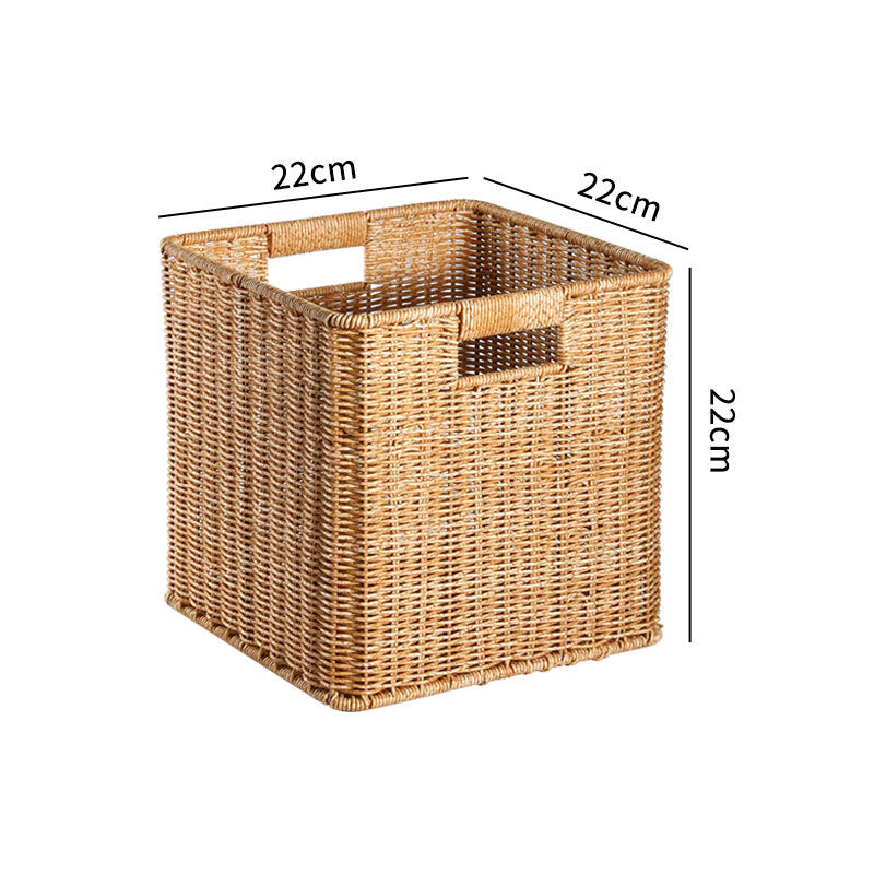 Handcrafted Rectangular Wicker Storage Bin with Cut-Out Handles