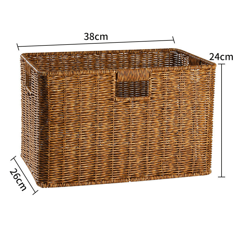 Handcrafted Rectangular Wicker Storage Bin with Cut-Out Handles