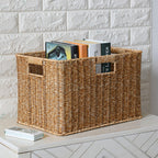 Handcrafted Rectangular Wicker Storage Bin with Cut-Out Handles