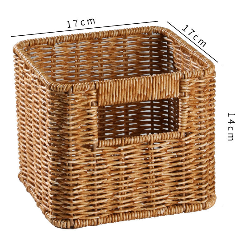 Handcrafted Rectangular Wicker Storage Bin with Cut-Out Handles