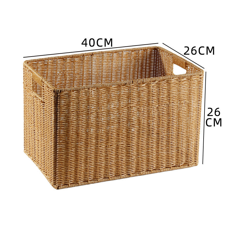 Handcrafted Rectangular Wicker Storage Bin with Cut-Out Handles