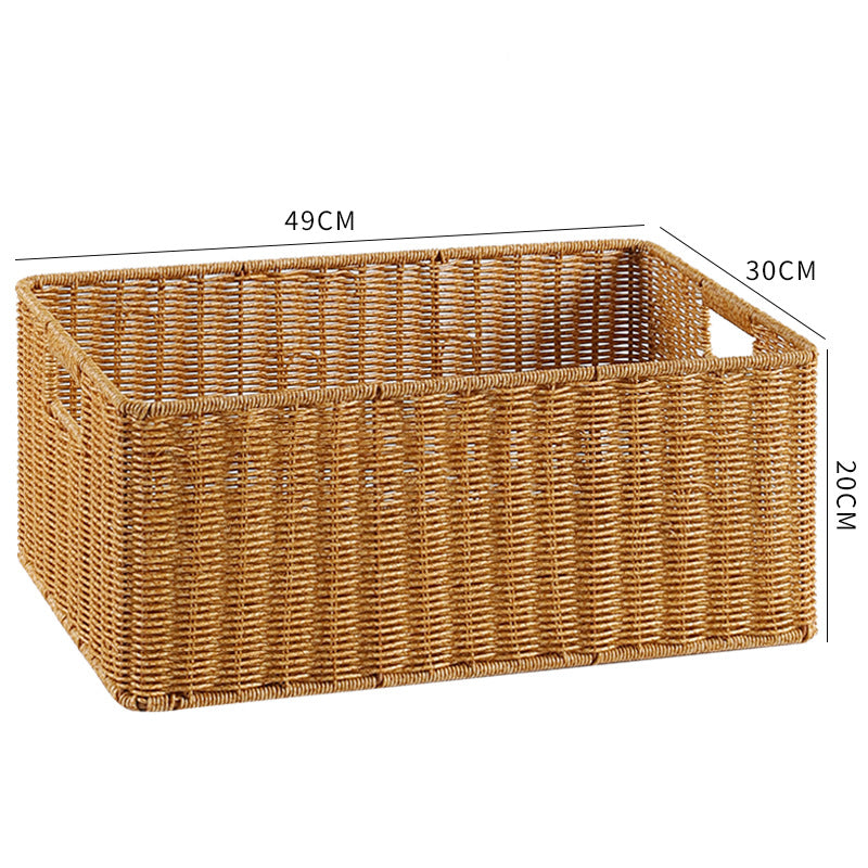 Handcrafted Rectangular Wicker Storage Bin with Cut-Out Handles