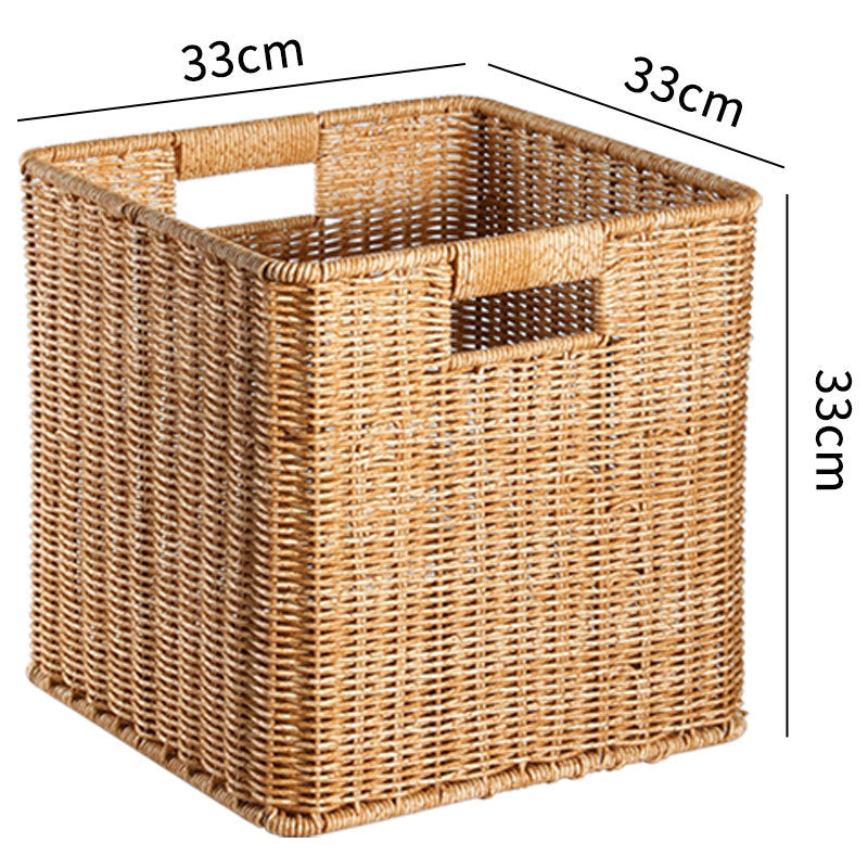 Handcrafted Rectangular Wicker Storage Bin with Cut-Out Handles