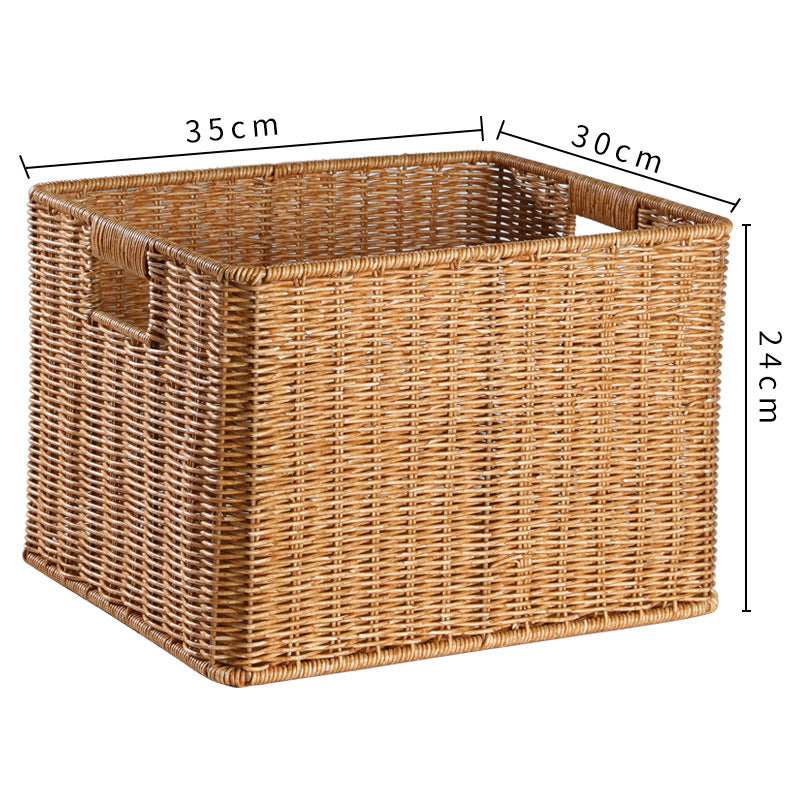 Handcrafted Rectangular Wicker Storage Bin with Cut-Out Handles