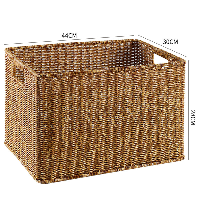 Handcrafted Rectangular Wicker Storage Bin with Cut-Out Handles