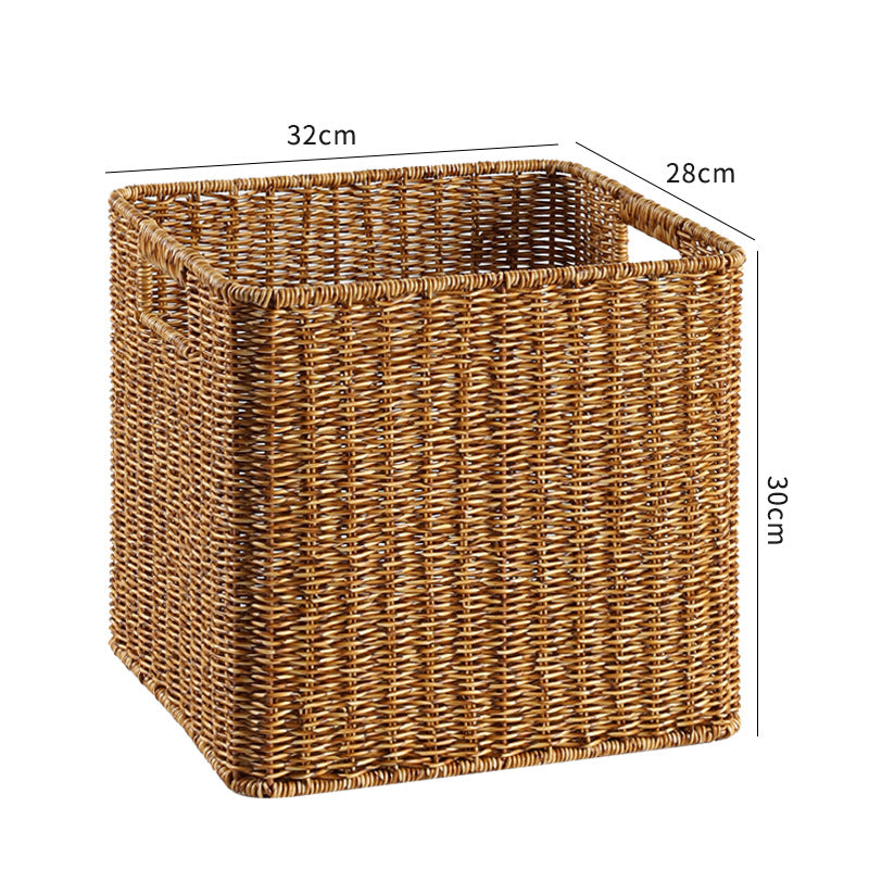 Handcrafted Rectangular Wicker Storage Bin with Cut-Out Handles