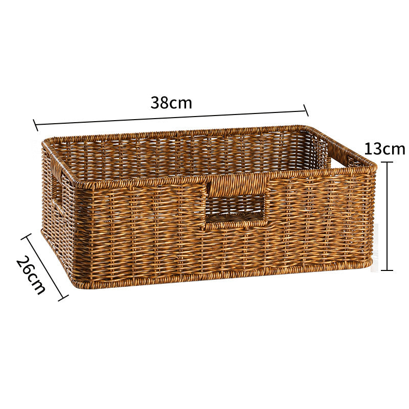 Handcrafted Rectangular Wicker Storage Bin with Cut-Out Handles
