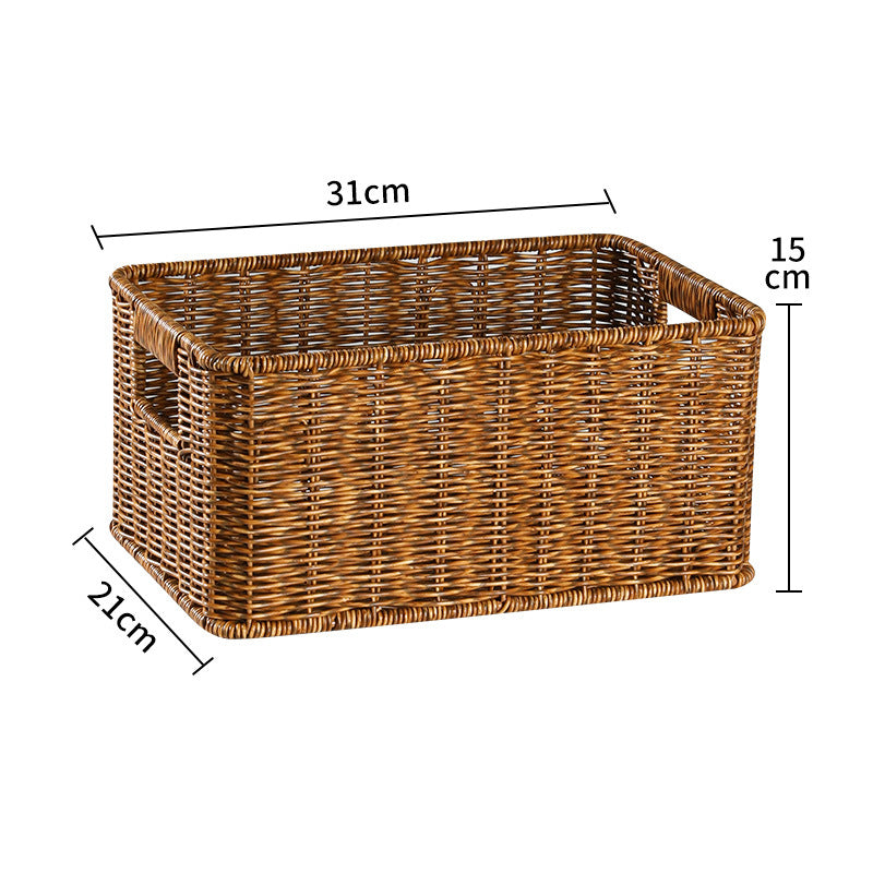 Handcrafted Rectangular Wicker Storage Bin with Cut-Out Handles
