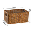 Handcrafted Rectangular Wicker Storage Bin with Cut-Out Handles
