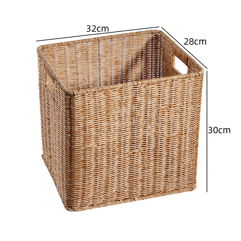 Handcrafted Rectangular Wicker Storage Bin with Cut-Out Handles
