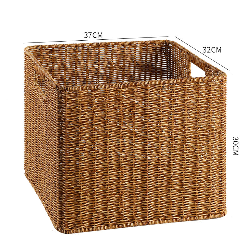 Handcrafted Rectangular Wicker Storage Bin with Cut-Out Handles