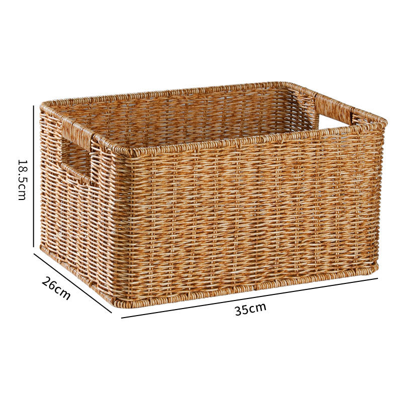 Handcrafted Rectangular Wicker Storage Bin with Cut-Out Handles