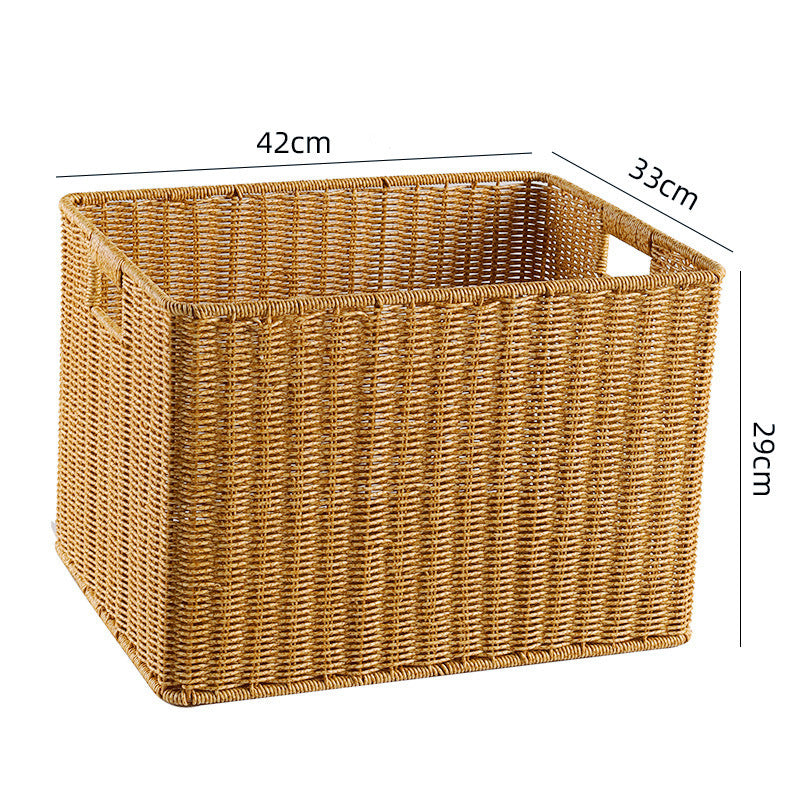 Handcrafted Rectangular Wicker Storage Bin with Cut-Out Handles