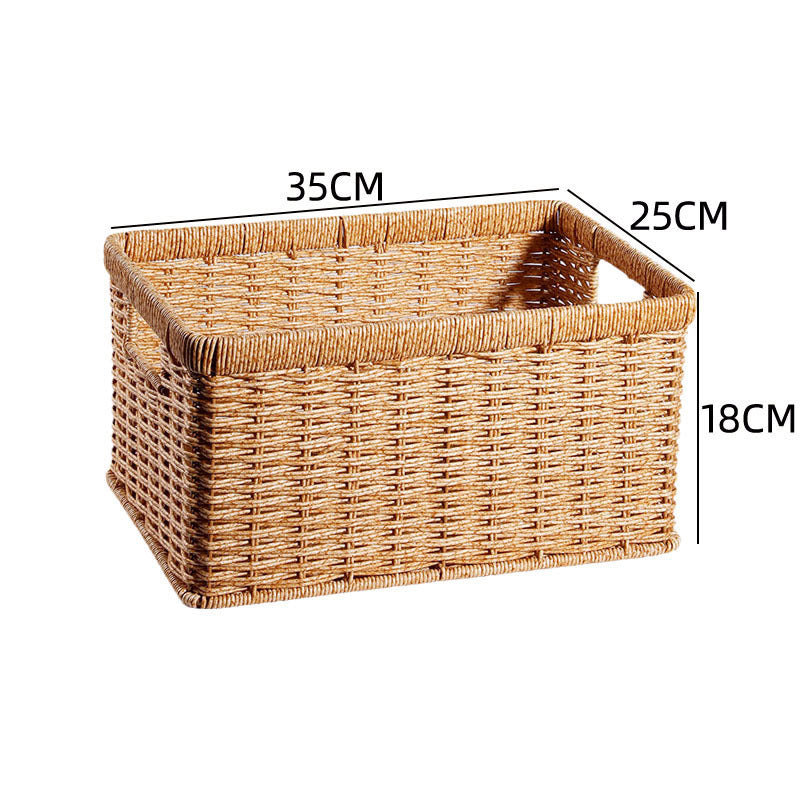 Handcrafted Rectangular Wicker Storage Bin with Cut-Out Handles