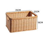 Handcrafted Rectangular Wicker Storage Bin with Cut-Out Handles
