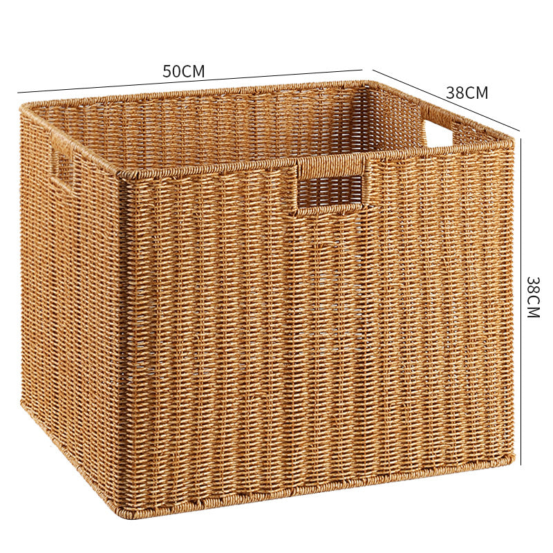 Handcrafted Rectangular Wicker Storage Bin with Cut-Out Handles
