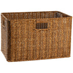 Handcrafted Rectangular Wicker Storage Bin with Cut-Out Handles